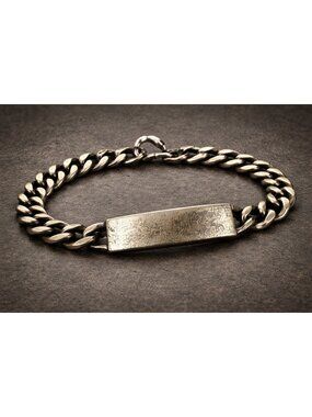 Heavy Vintage Sterling Silver ID Bracelet 50g 8” Chunky Curb Chain Military